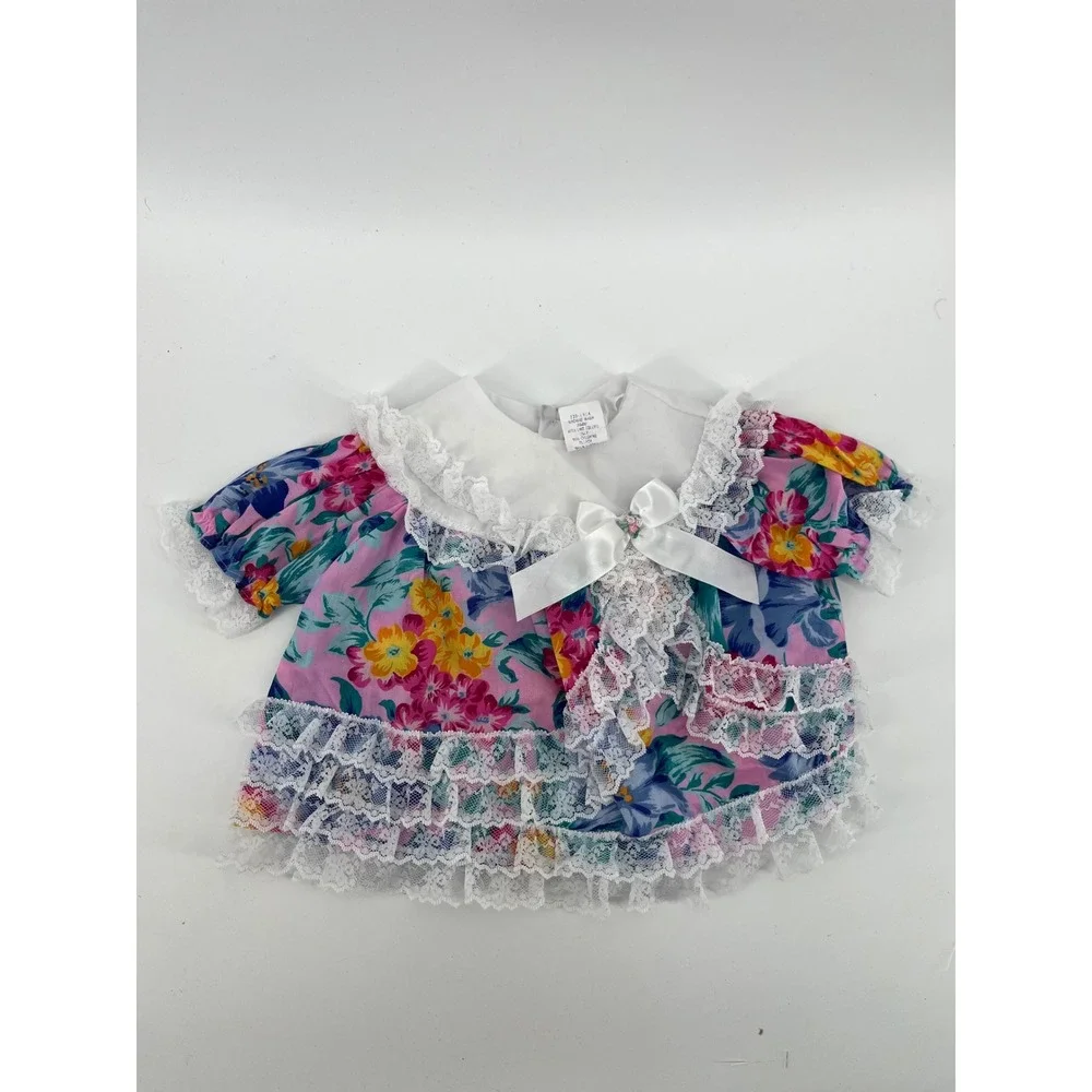 Vintage 90's Floral Lace Ruffle Baby Dress and Bloomers Set 3-6 Months Pink Blue